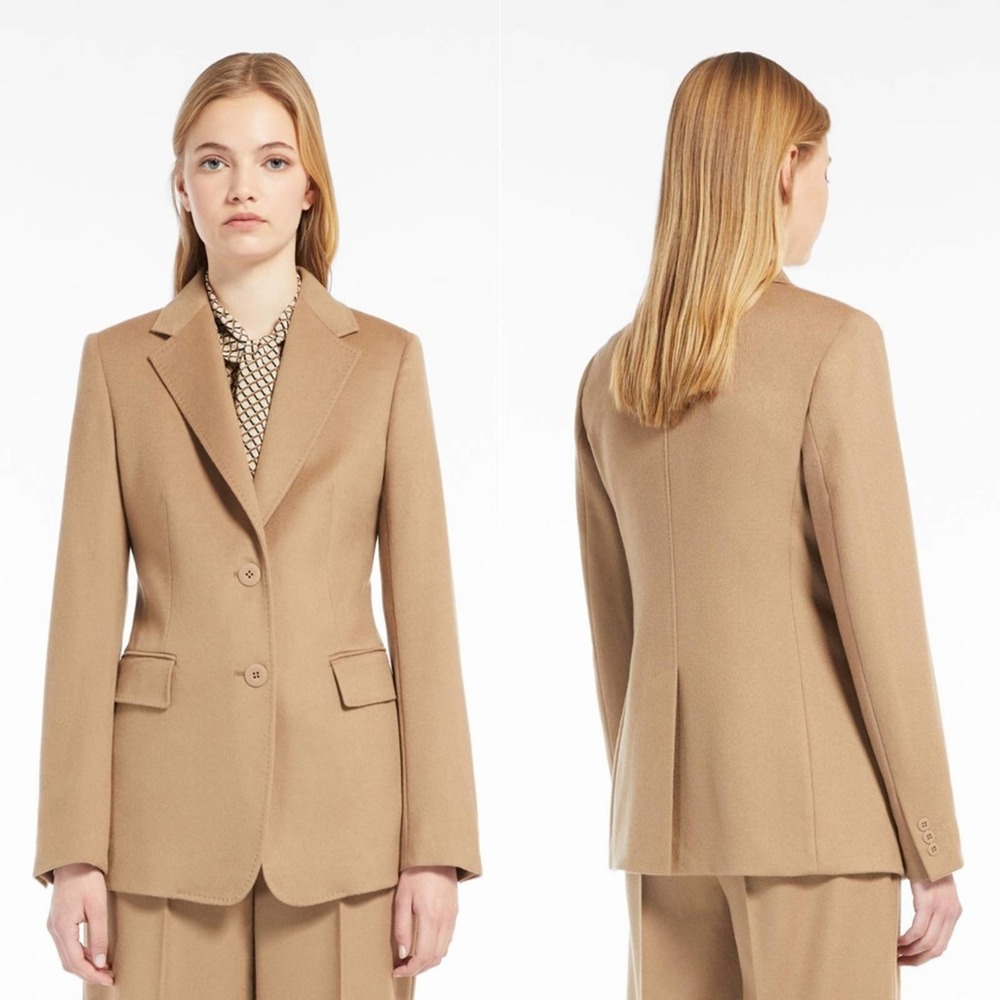 S’MaxMara Wool Angora Silk Blend Tan Blazer Cucito A Mano Size 4